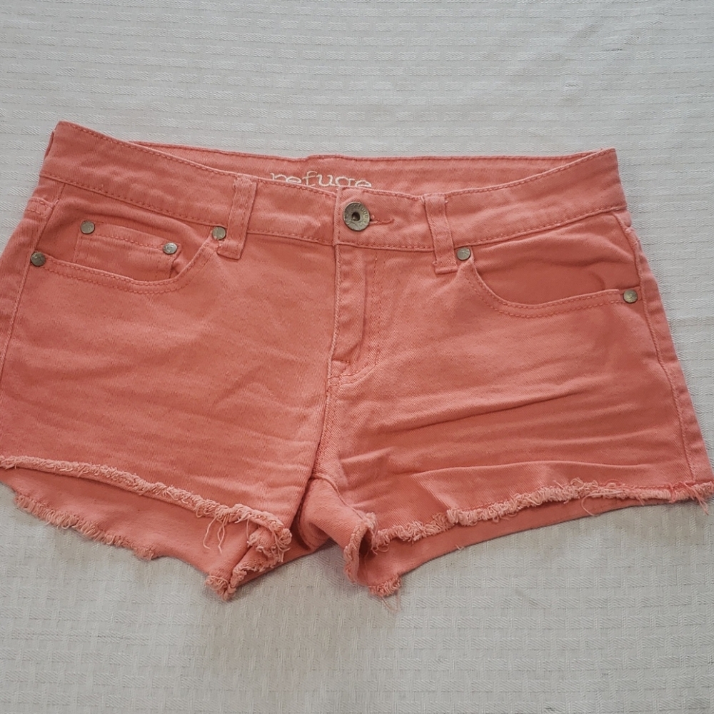 Refuge Coral Jean Cut Off Denim Shorts Pin…